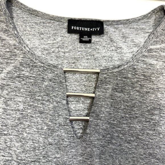 Fortune + Ivy Gray Keyhole Tunic Top, Long Sleeve, Plus Size XXL - Picture 5 of 8